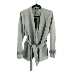 Smart and Joy NWT Sz Med Mint Green Wrap Jacket with Pearl & Beaded Wrist Detail